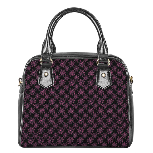 Black And Pink Spider Web Pattern Print Shoulder Handbag