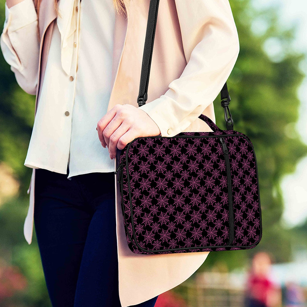 Black And Pink Spider Web Pattern Print Shoulder Strap Bible Bag