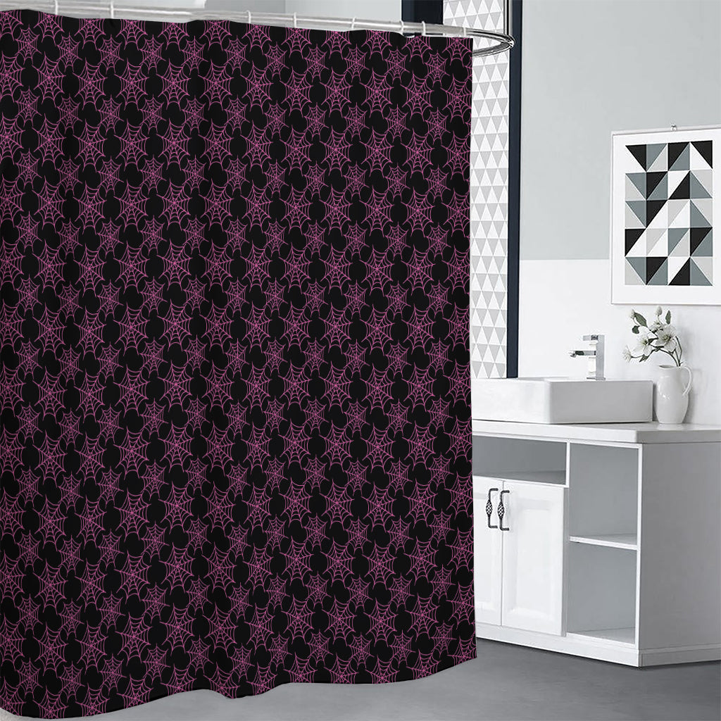 Black And Pink Spider Web Pattern Print Shower Curtain