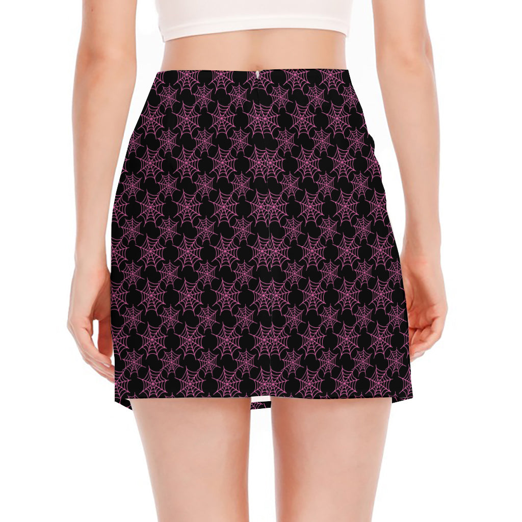Black And Pink Spider Web Pattern Print Side Slit Mini Skirt