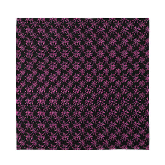 Black And Pink Spider Web Pattern Print Silk Bandana