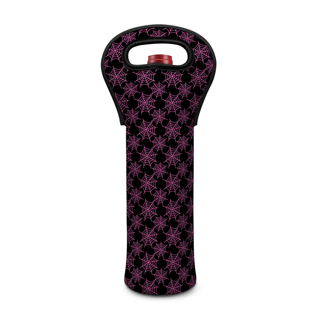 Black And Pink Spider Web Pattern Print Single Neoprene Wine Tote