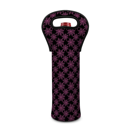 Black And Pink Spider Web Pattern Print Single Neoprene Wine Tote