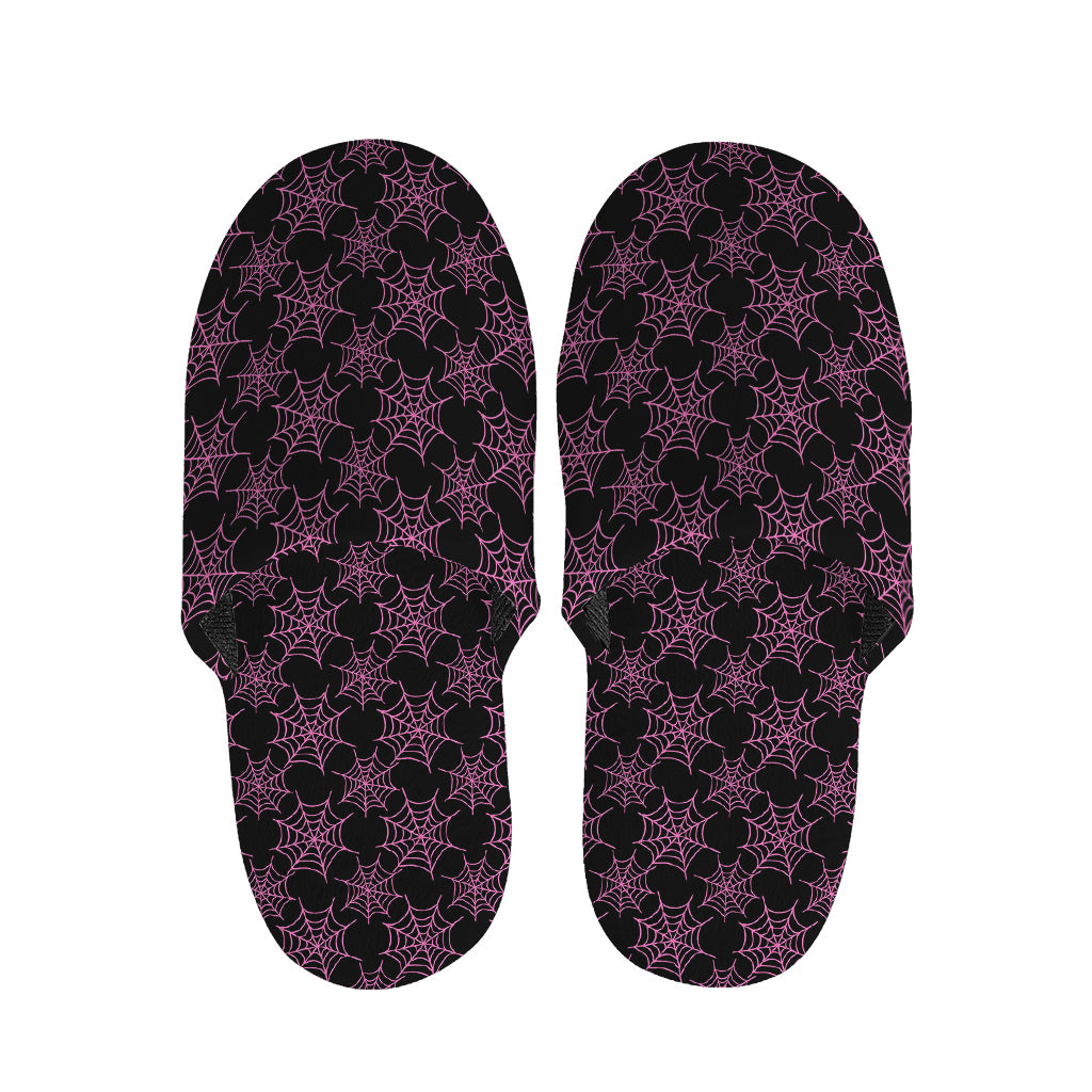 Black And Pink Spider Web Pattern Print Slippers