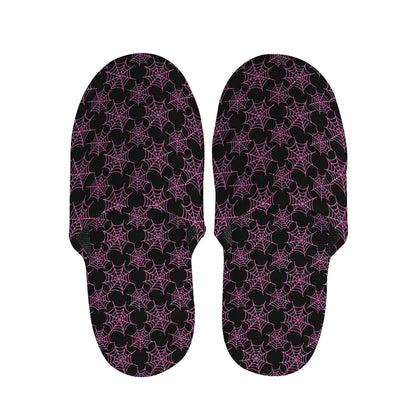 Black And Pink Spider Web Pattern Print Slippers