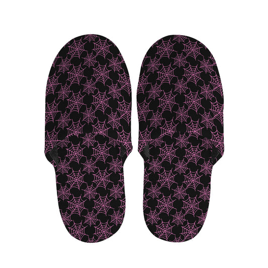 Black And Pink Spider Web Pattern Print Slippers