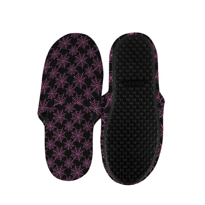 Black And Pink Spider Web Pattern Print Slippers