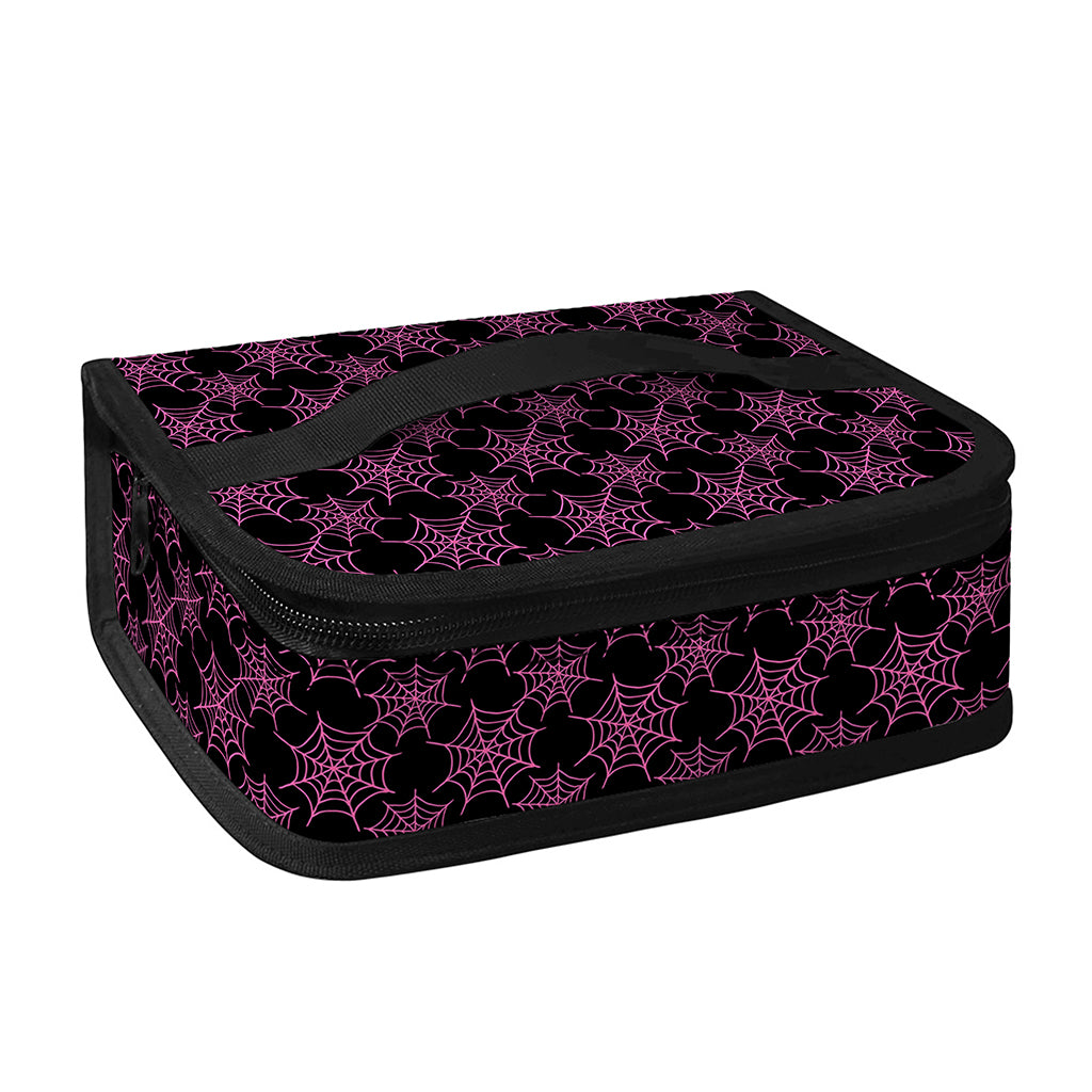 Black And Pink Spider Web Pattern Print Small Lunch Bag
