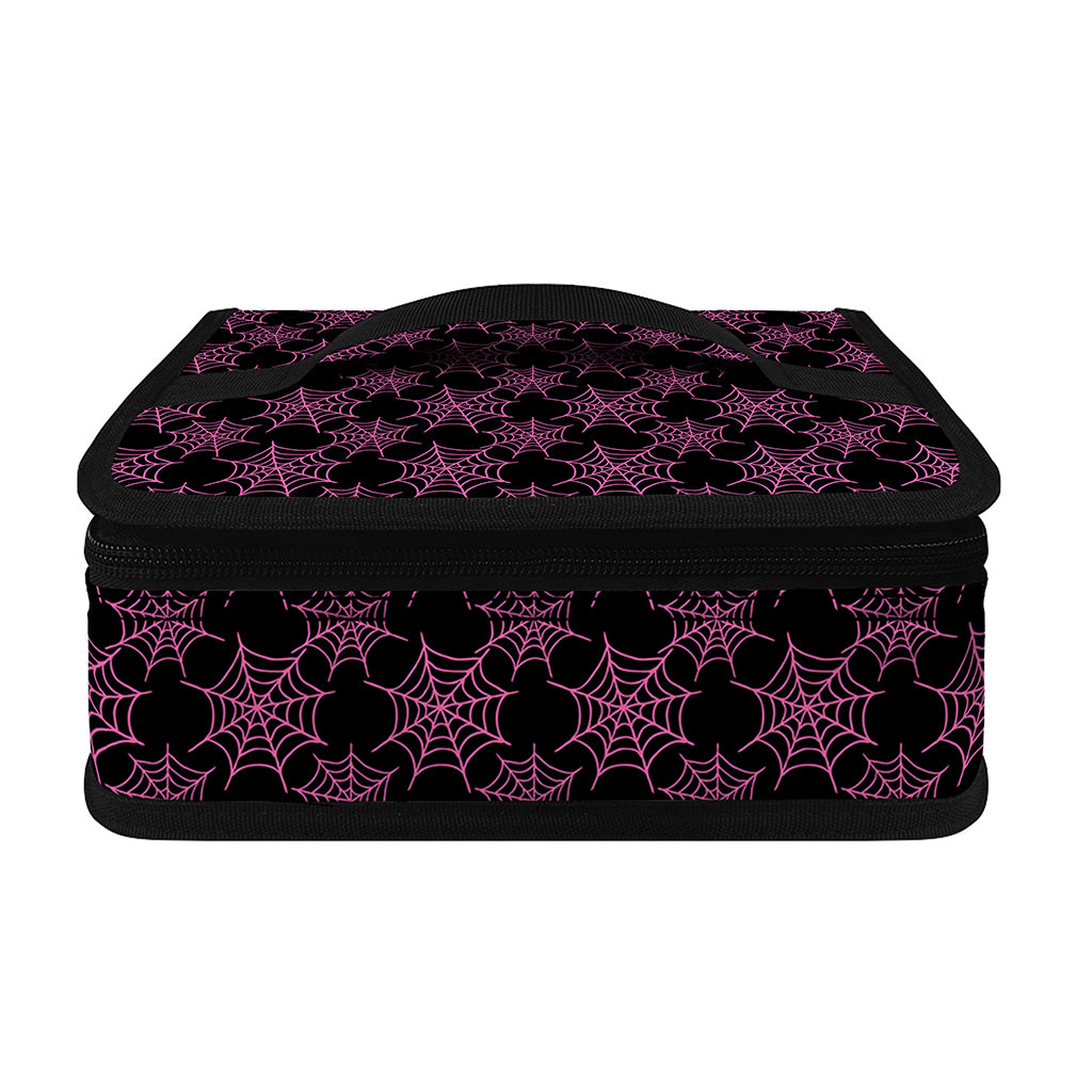 Black And Pink Spider Web Pattern Print Small Lunch Bag