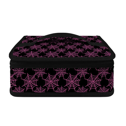 Black And Pink Spider Web Pattern Print Small Lunch Bag