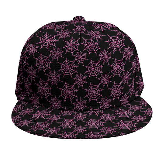 Black And Pink Spider Web Pattern Print Snapback Cap