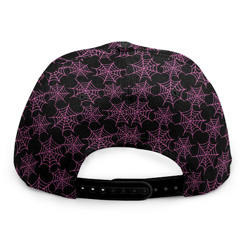 Black And Pink Spider Web Pattern Print Snapback Cap