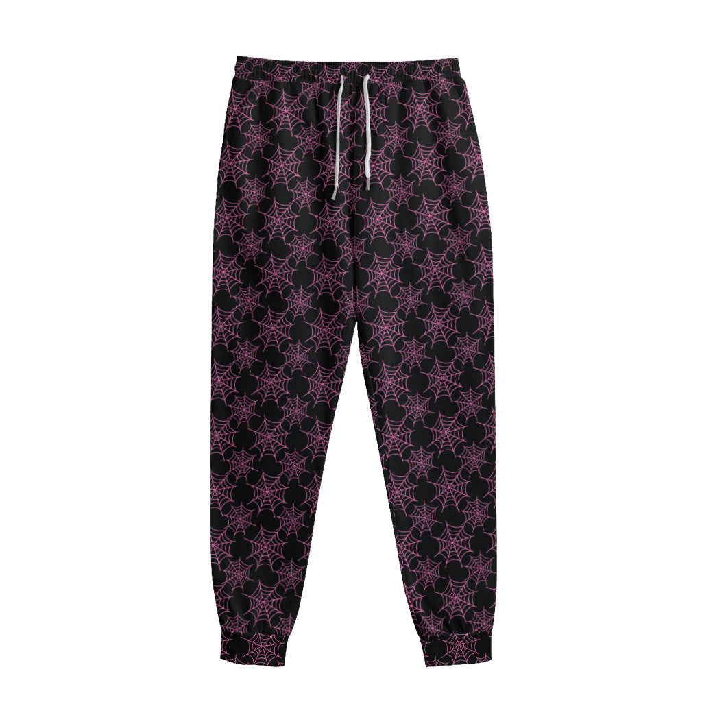Black And Pink Spider Web Pattern Print Sweatpants