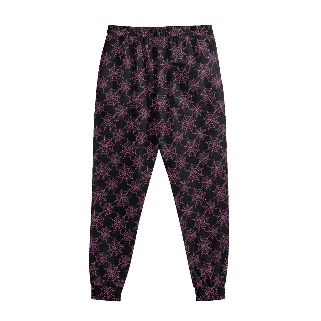 Black And Pink Spider Web Pattern Print Sweatpants