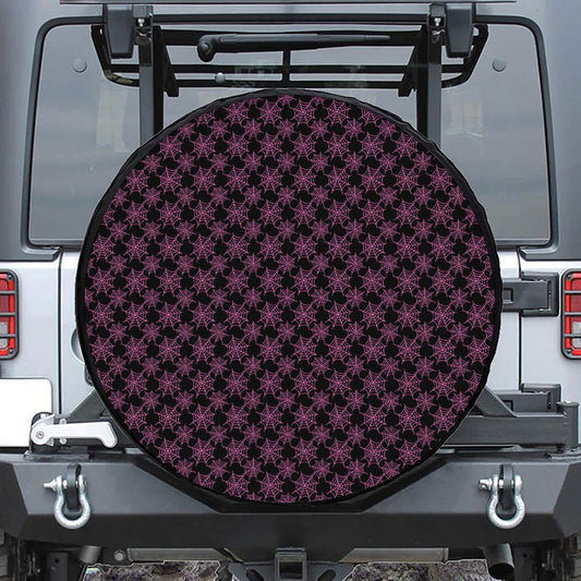 Black And Pink Spider Web Pattern Print Tire Cover