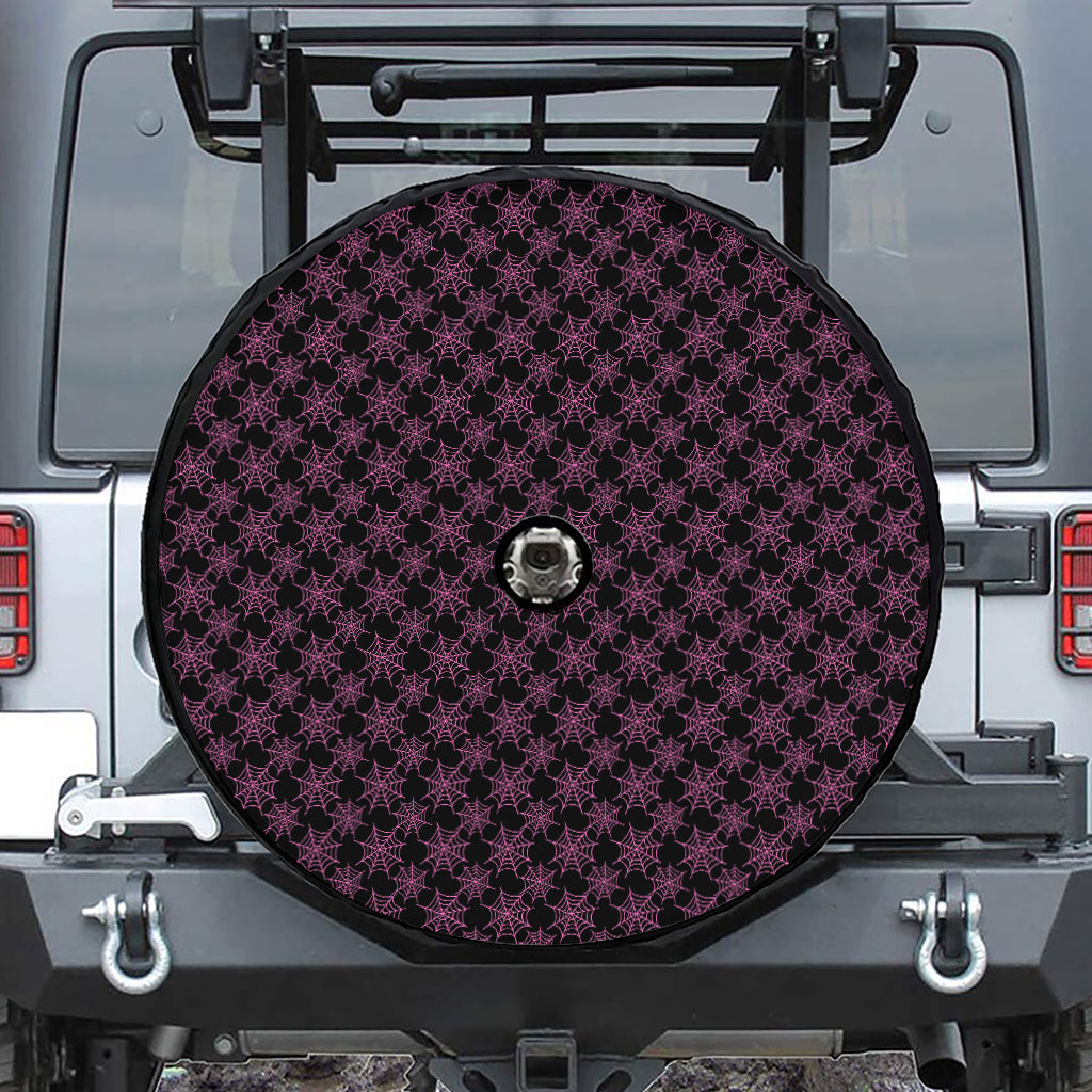 Black And Pink Spider Web Pattern Print Tire Cover With Camera Hole