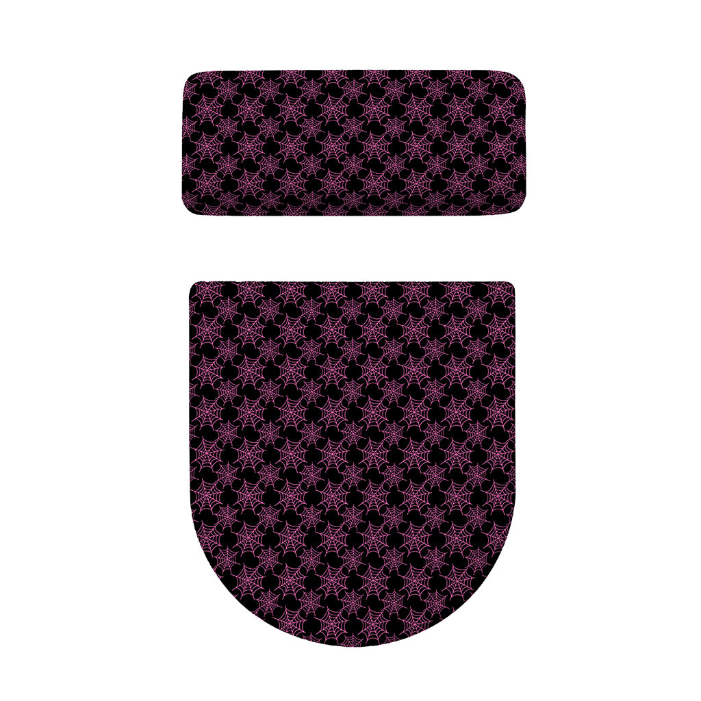 Black And Pink Spider Web Pattern Print Toilet Lid And Tank Cover Set