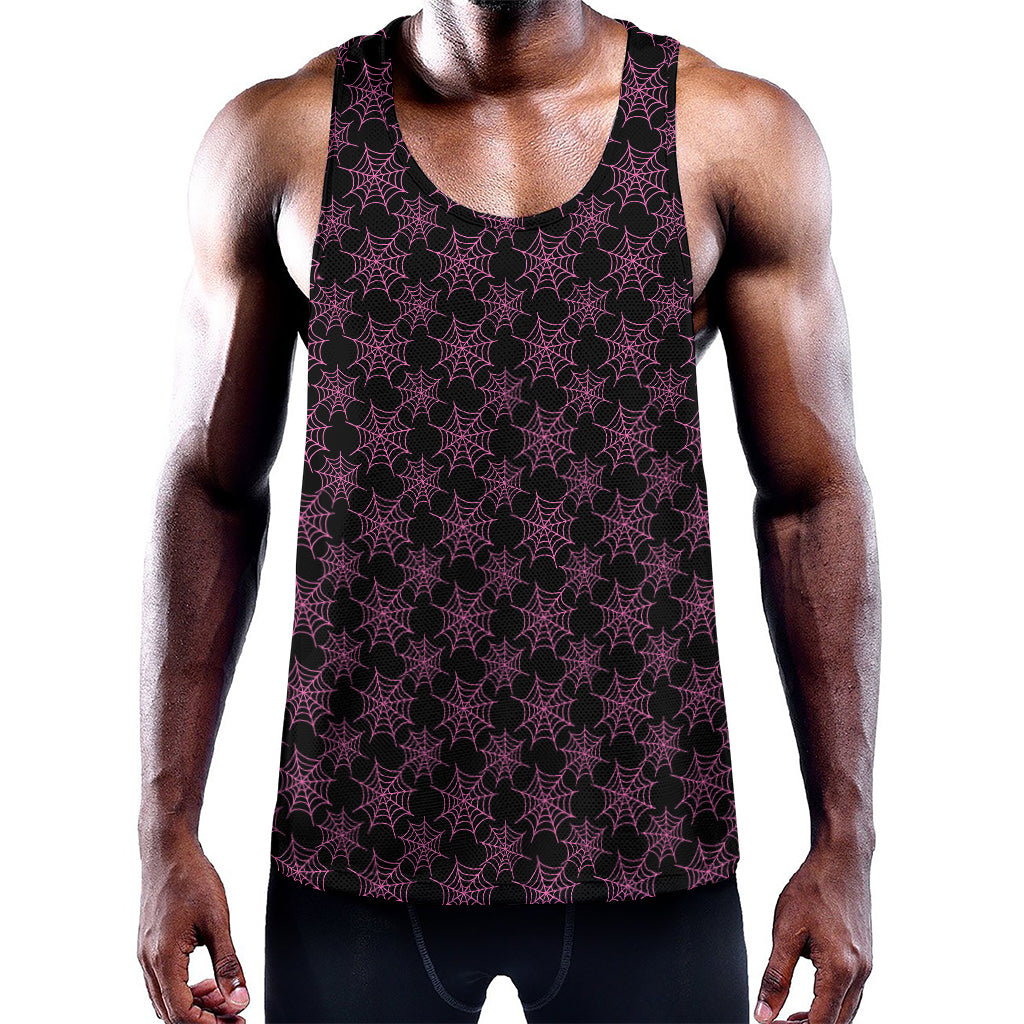 Black And Pink Spider Web Pattern Print Training Tank Top