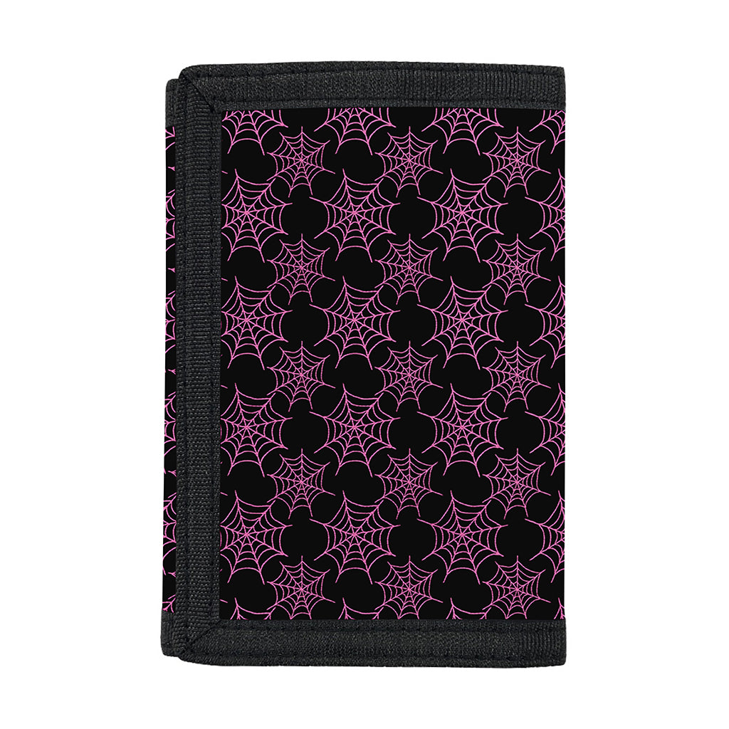 Black And Pink Spider Web Pattern Print Trifold Wallet