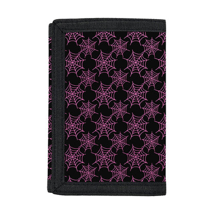 Black And Pink Spider Web Pattern Print Trifold Wallet