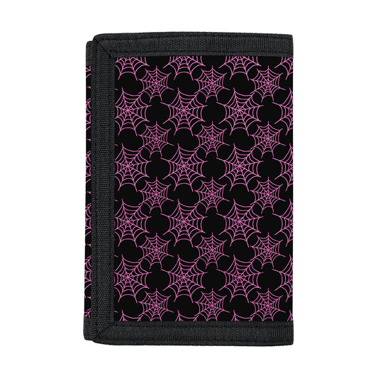 Black And Pink Spider Web Pattern Print Trifold Wallet