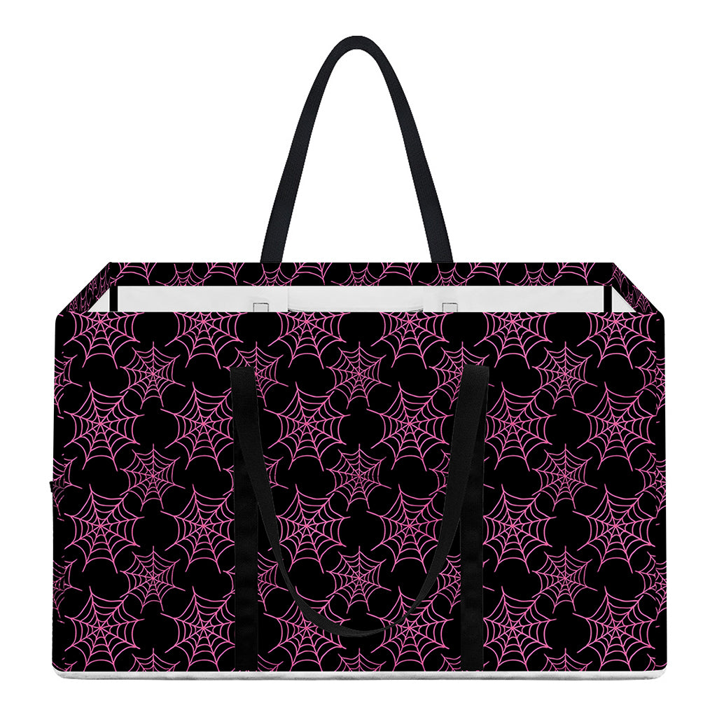 Black And Pink Spider Web Pattern Print Utility Tote Bag