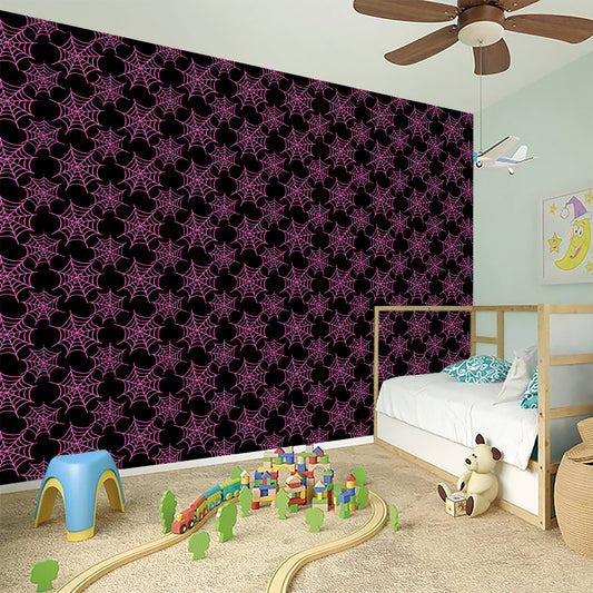 Black And Pink Spider Web Pattern Print Wall Sticker