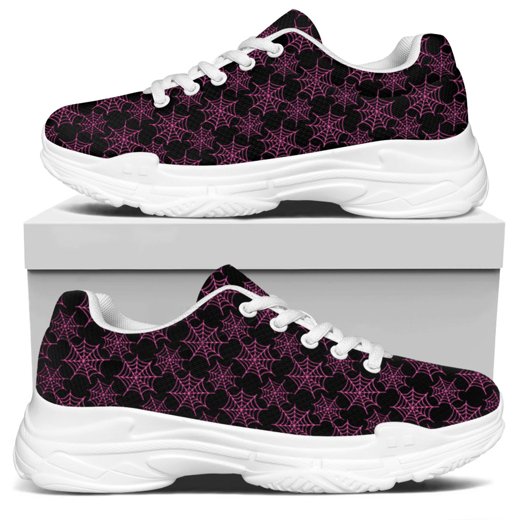 Black And Pink Spider Web Pattern Print White Chunky Shoes