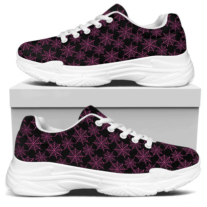 Black And Pink Spider Web Pattern Print White Chunky Shoes
