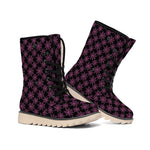 Black And Pink Spider Web Pattern Print Winter Boots