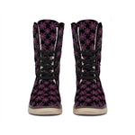 Black And Pink Spider Web Pattern Print Winter Boots