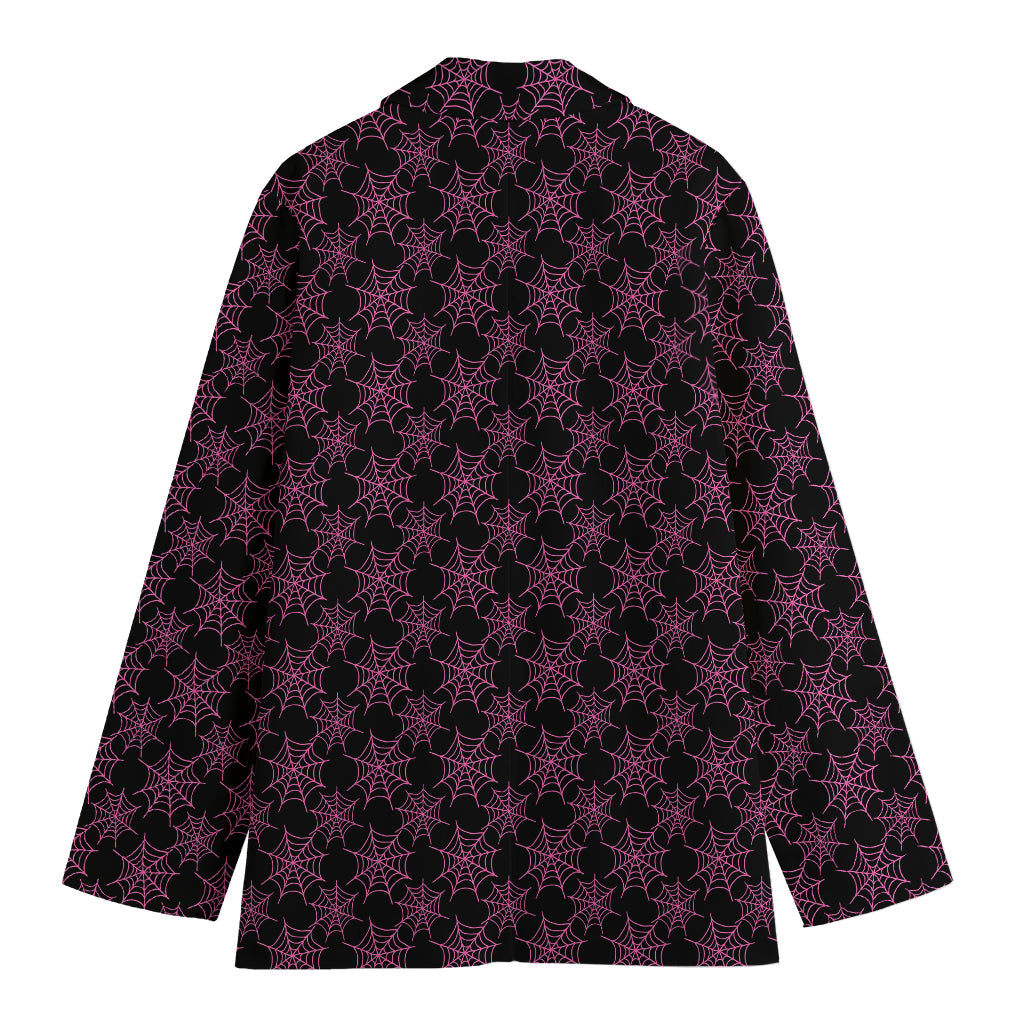 Black And Pink Spider Web Pattern Print Women's Cotton Blazer