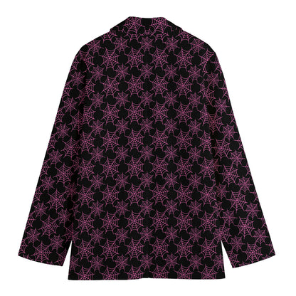 Black And Pink Spider Web Pattern Print Women's Cotton Blazer