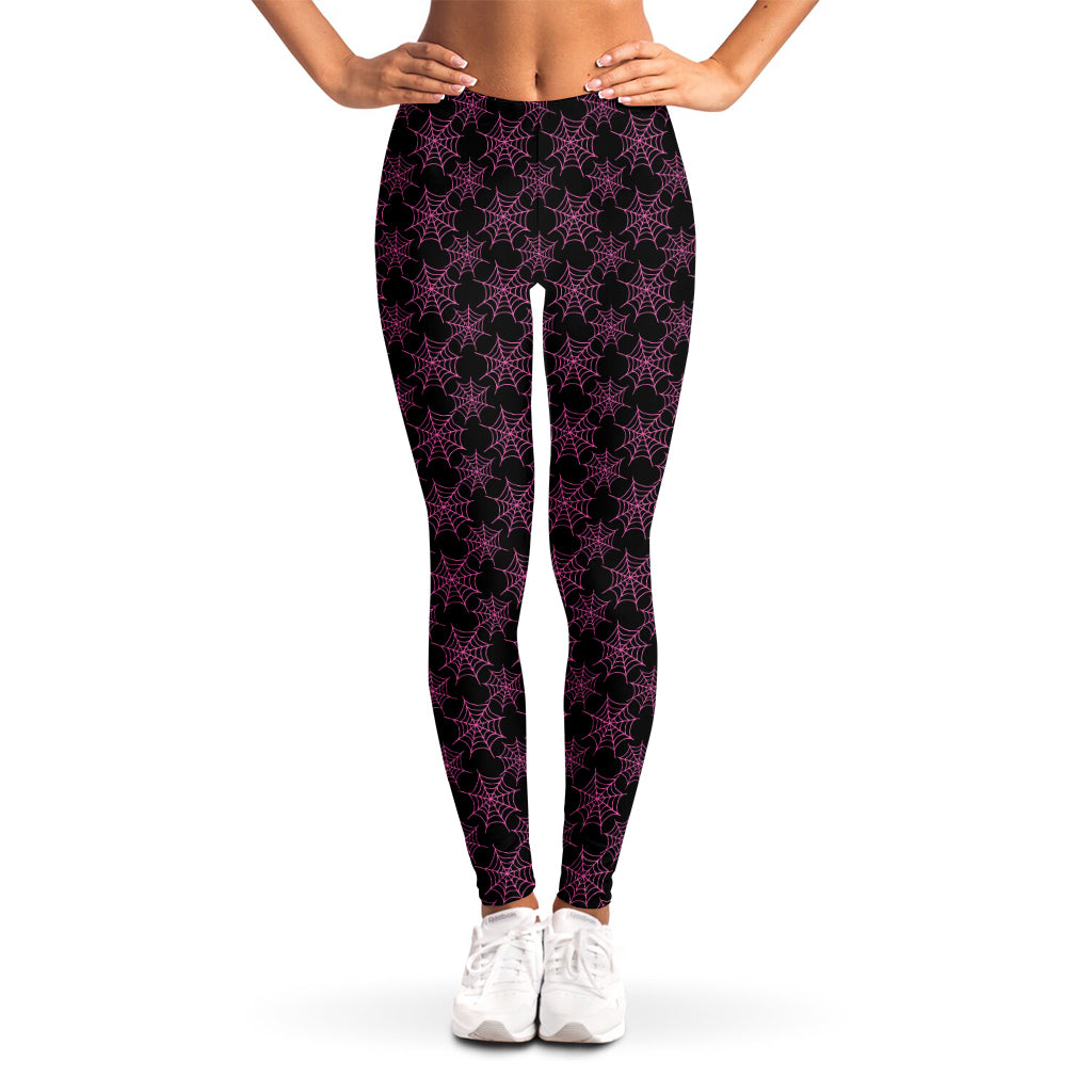 Black And Pink Spider Web Pattern Print Women's Leggings