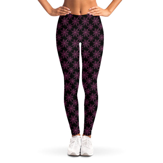 Black And Pink Spider Web Pattern Print Women's Leggings