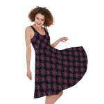 Black And Pink Spider Web Pattern Print Women's Sleeveless Dress