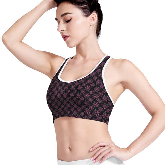 Black And Pink Spider Web Pattern Print Women's Sports Bra