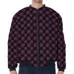 Black And Pink Spider Web Pattern Print Zip Sleeve Bomber Jacket