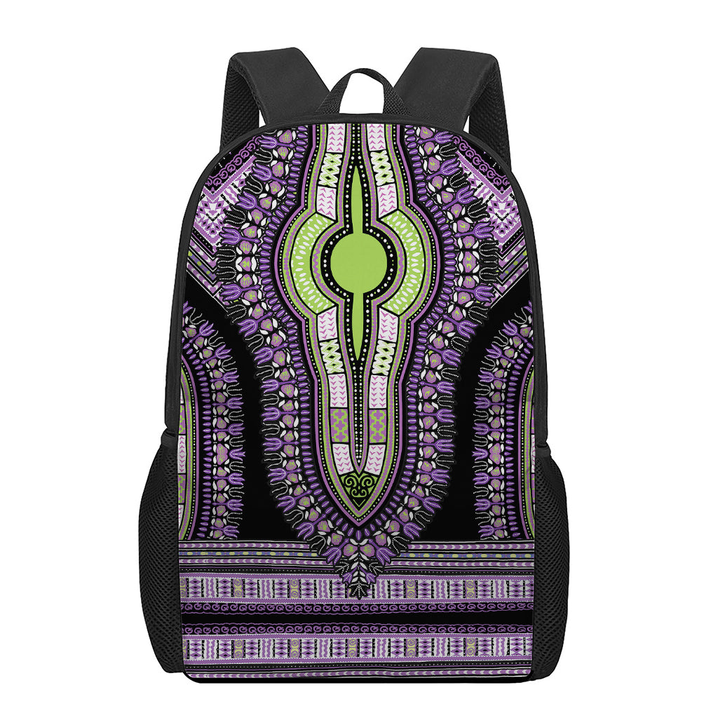 Black And Purple African Dashiki Print 17 Inch Backpack