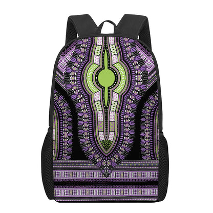 Black And Purple African Dashiki Print 17 Inch Backpack