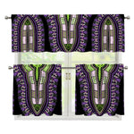 Black And Purple African Dashiki Print 3 Piece Kitchen Curtains