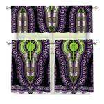 Black And Purple African Dashiki Print 3 Piece Kitchen Curtains