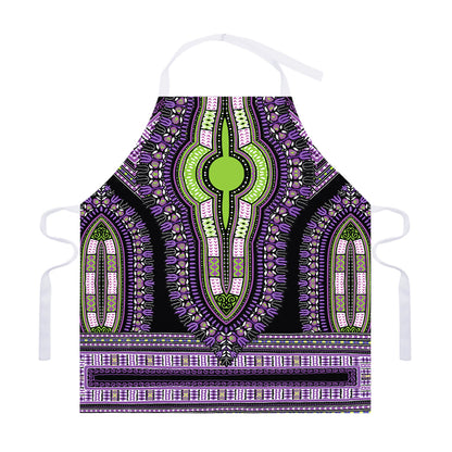 Black And Purple African Dashiki Print Adjustable Apron