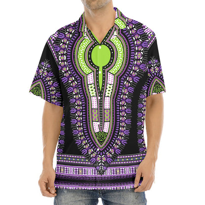 Black And Purple African Dashiki Print Aloha Shirt