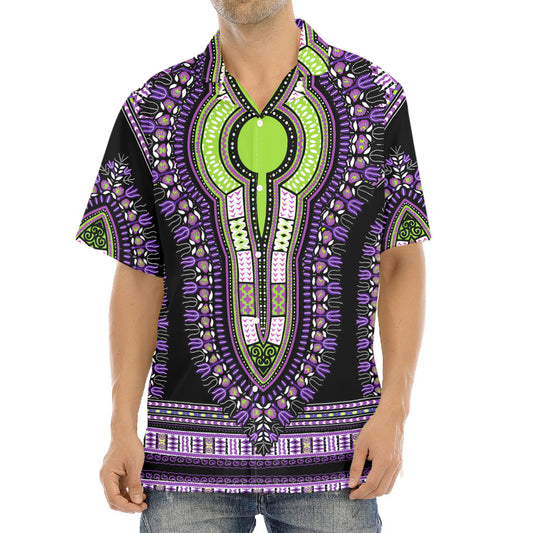 Black And Purple African Dashiki Print Aloha Shirt