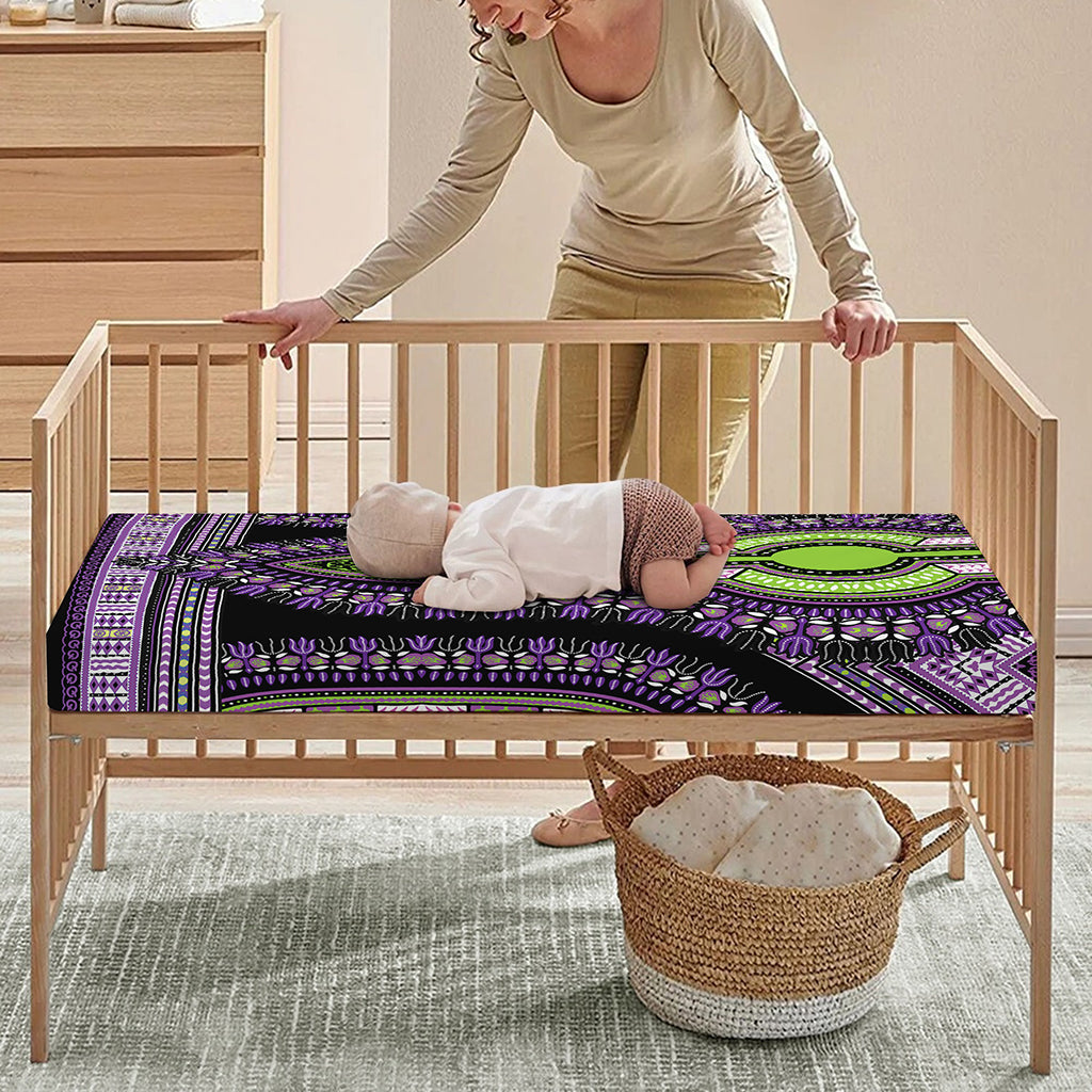 Black And Purple African Dashiki Print Baby Crib Sheet
