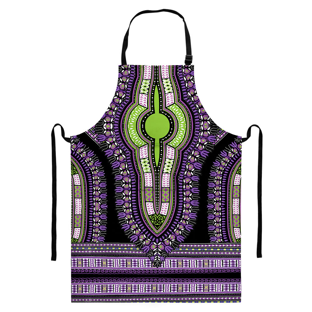 Black And Purple African Dashiki Print Bib Apron With Pocket