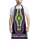 Black And Purple African Dashiki Print Bib Apron With Pocket
