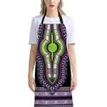 Black And Purple African Dashiki Print Bib Apron With Pocket