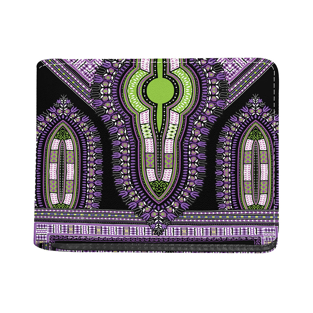 Black And Purple African Dashiki Print Bifold Wallet